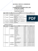 Date Sheet Combined Competitive Examination - 2020 (CASE NO. 5-A/2020)