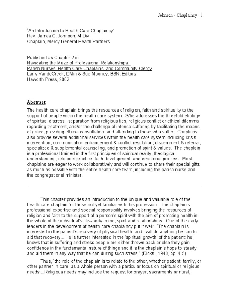 An Introduction To Health Care Chaplaincy | PDF | Chaplain | Grief