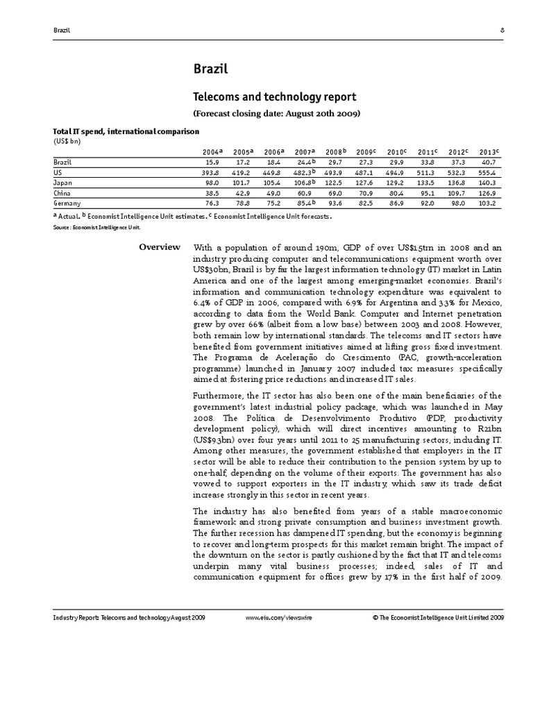 Brazil Telecom & Tech 2009 Economist | PDF | Internet Access | Personal ...