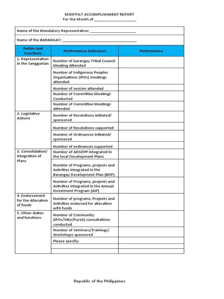 Ipmr Monthly Accomplishment Report Format  PDF  Justice  Crime With Weekly Accomplishment Report Template