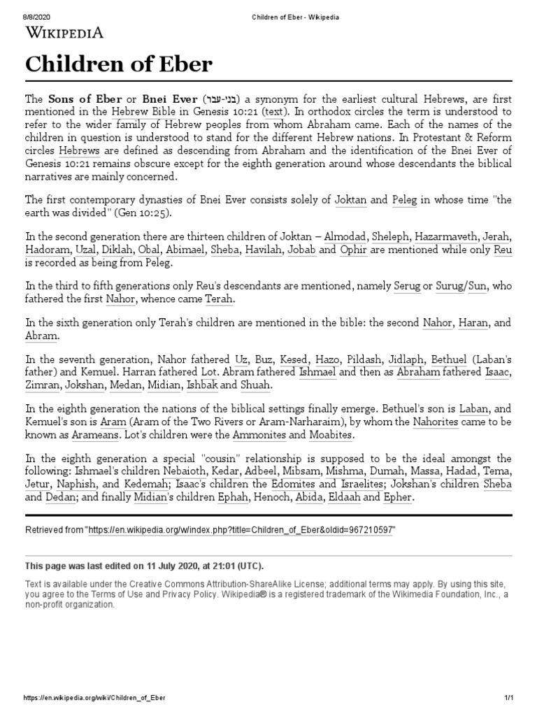 Children of Eber - Wikipedia | PDF | Hebrew Bible People | Old ...