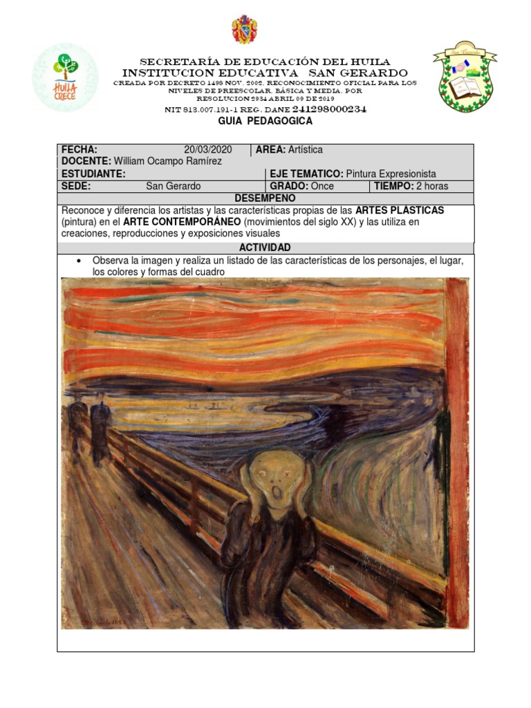 Guía pedagógica sobre la pintura expresionista El Grito de Edvard Munch ...