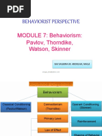 Behaviorist Perspective: MODULE 7: Behaviorism: Pavlov, Thorndike, Watson, Skinner