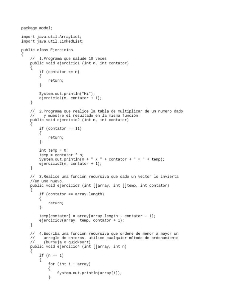 Ejercicios de Recursividad en Java | PDF | Estructura de datos de ...