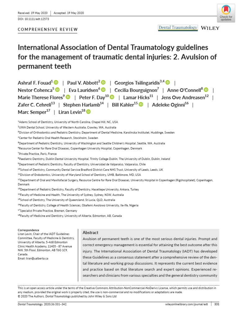 IADT Guidelines 2020 Avulsion of Permanent Teeth PDF