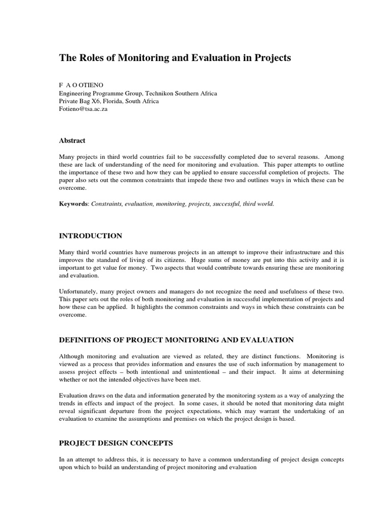 Monitoring and Evaluation PDF | PDF | Monitoring And Evaluation ...