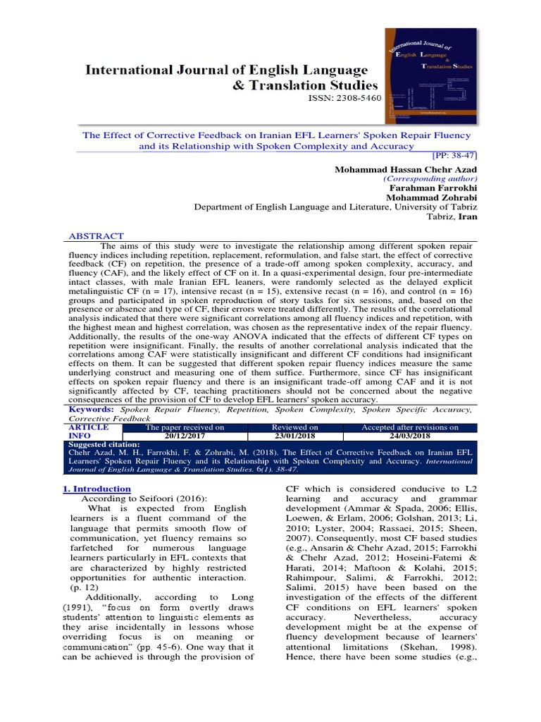 Corrective Feedback and EFL Repair Fluency | PDF | Second Language ...