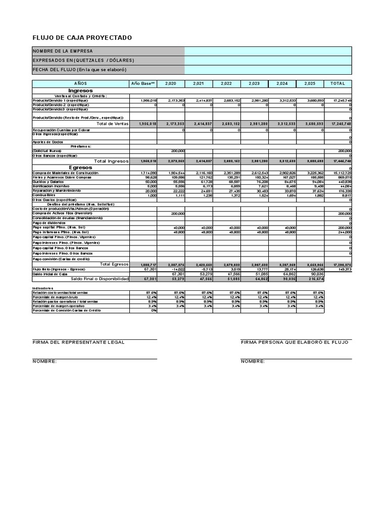 Flujo de Caja Proyectado 2020-2025 | PDF | Corporaciones | Business