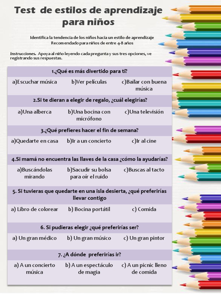Test de Estilos de Aprendizaje Infantil | PDF | Educación avanzada
