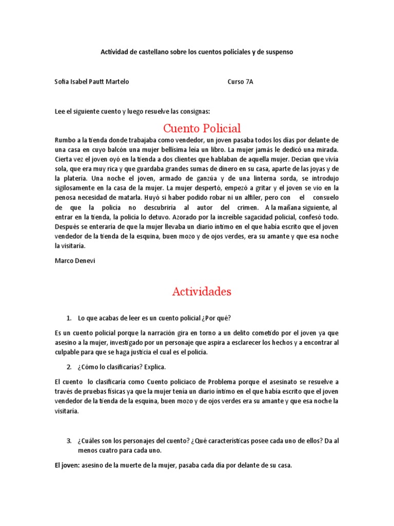 Actividad de Castellano Sobre Los Cuentos Policiales y de Suspenso | PDF |  Policía | Thriller y crimen