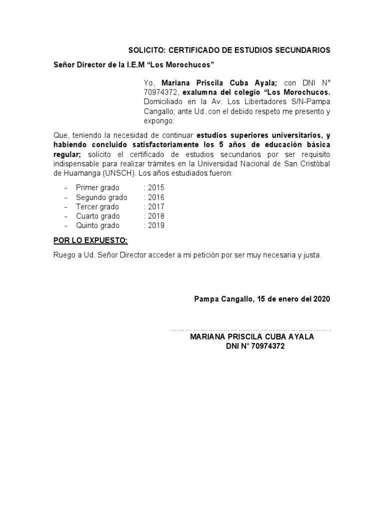 Solicitud para Obtener Certificado de Colegio-2020 | PDF | Aprendizaje