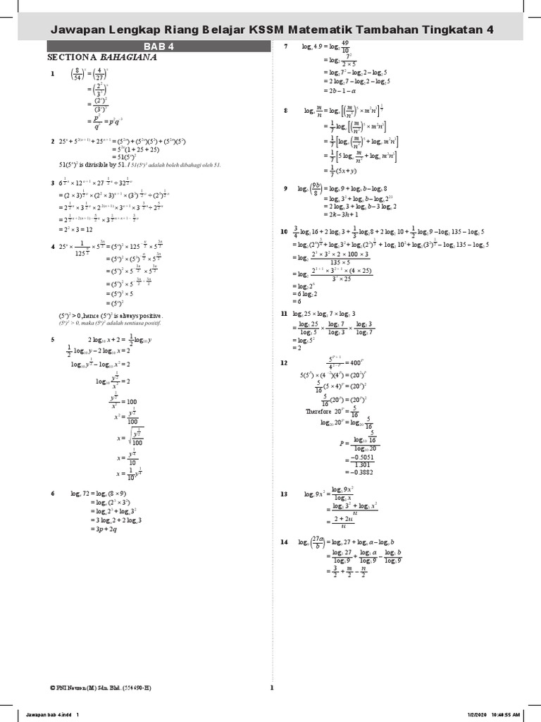 Jawapan Lengkap Rb Mate Tmbhn Tkt 4 Bab 4 Pdf Special Functions Teaching Mathematics