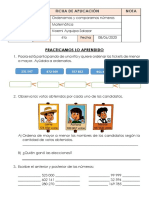 Ficha de Aplicación de Orden y Comparación de Números