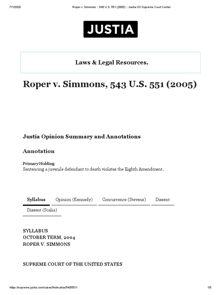 Roper v. Simmons 543 U.S. 551 (2005) Justia US Supreme Court Center