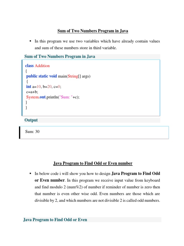 Sum of Two Numbers Program in Java | PDF | Fahrenheit | Integer ...