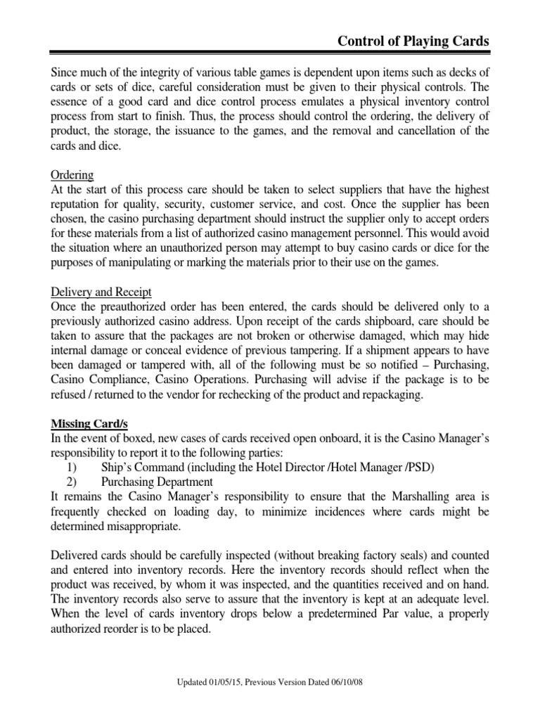 Playing Card Control Procedures | PDF | Playing Cards | Inventory