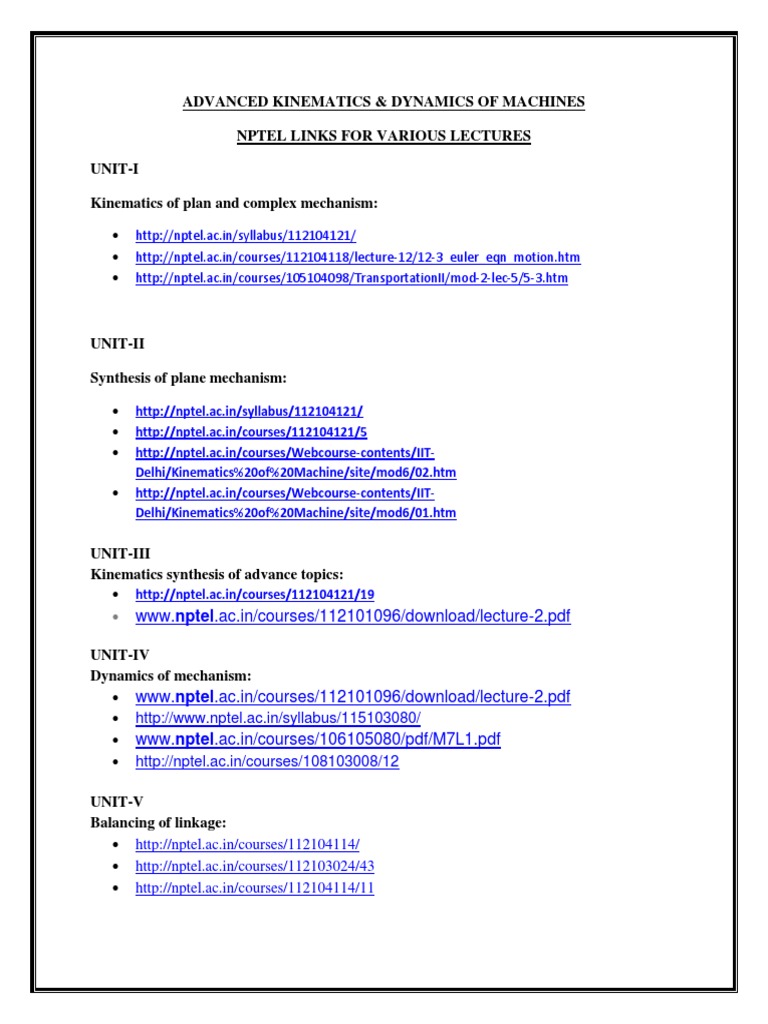 Advanced Kinematics & Dynamics Notes | PDF