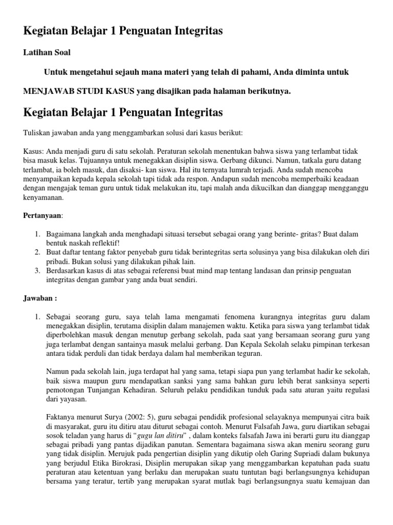 Kegiatan Belajar 1 Penguatan Integritas Pdf