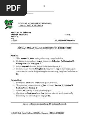 Spm Trial 2019 Pahang Kuantan P2 International Student Influenza A Virus Subtype H1 N1