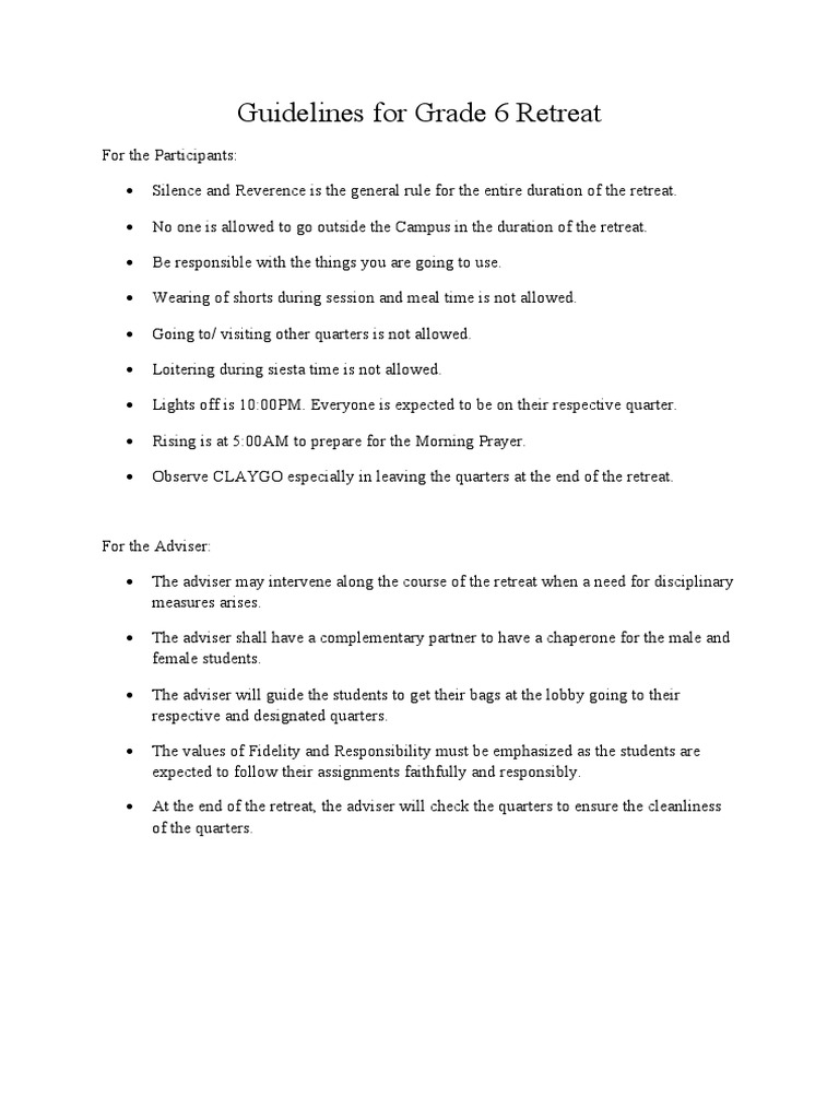 Grade 6 Retreat Guidelines | PDF | Career & Growth