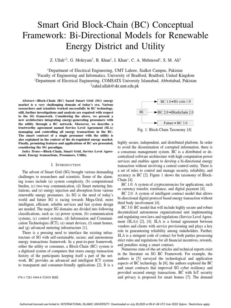 Smart Grid BlockChain (BC) Conceptual Framework BiDirectional Models