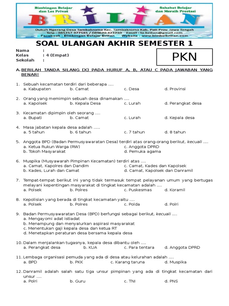 Contoh Soal Esai PPKN Kelas 4 SD Semester 1 dan Jawaban