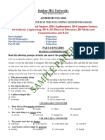 Sample Paper Admission 2020 BBA BS BEd Programs