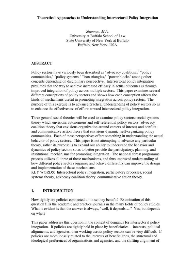 Theories of Intersectoral Policy Integration | PDF | Governance | System