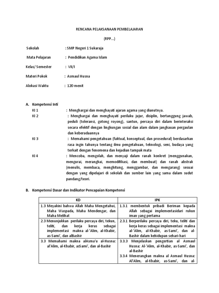 RPP PAI Kelompok 3 | PDF