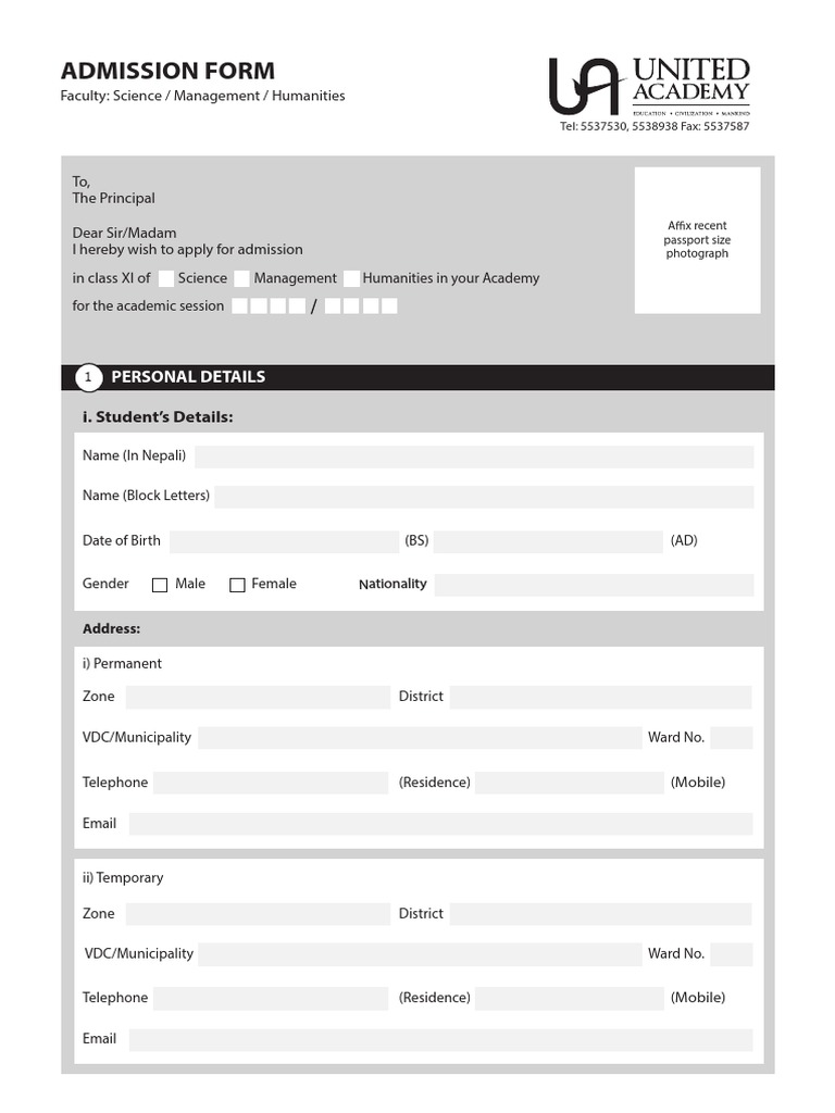 Admission Form for Class XI | PDF | University And College Admission ...