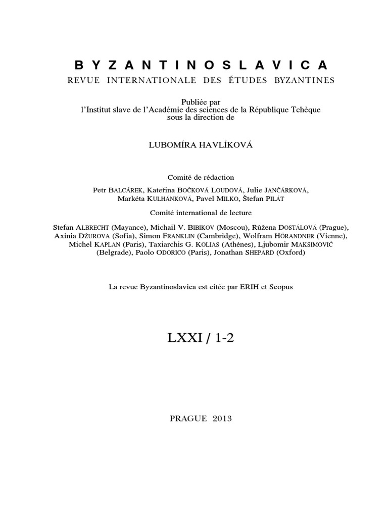 Byzantinoslavica 71 1-2 (2013) PDF Empire byzantin Troubles picture image