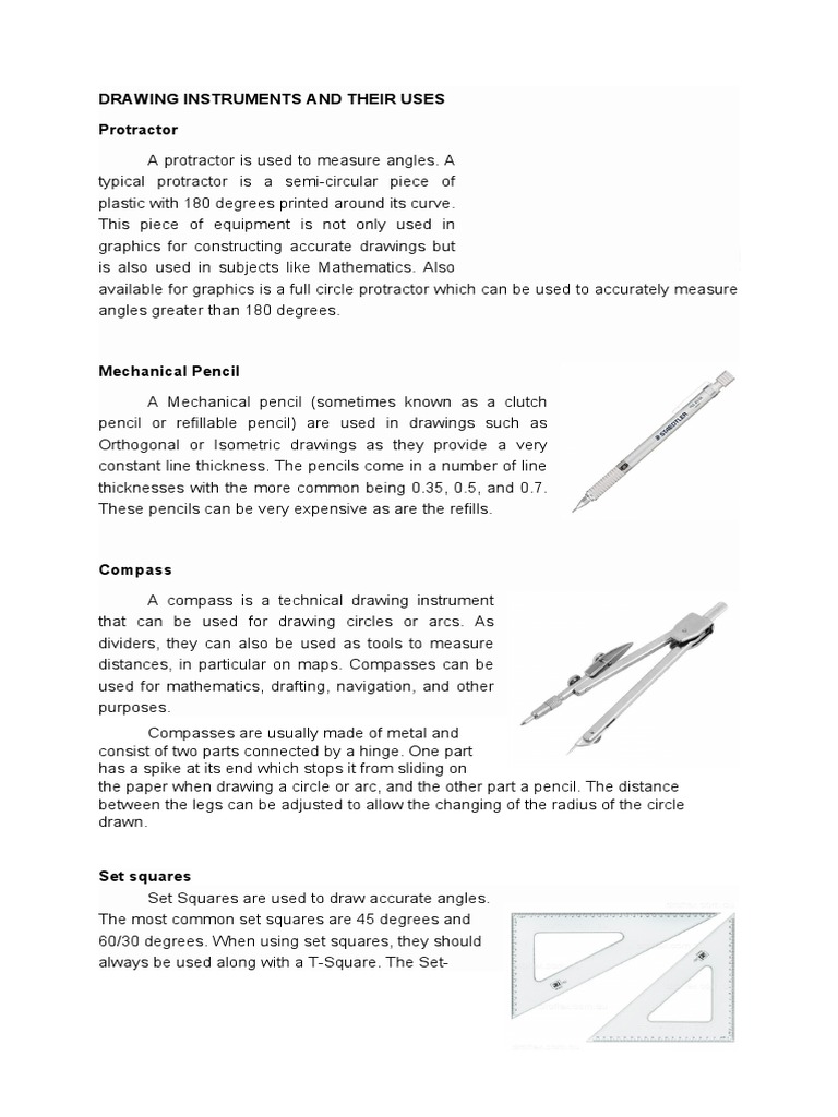 Drawing Instruments and Their Uses PDF Geometry Space
