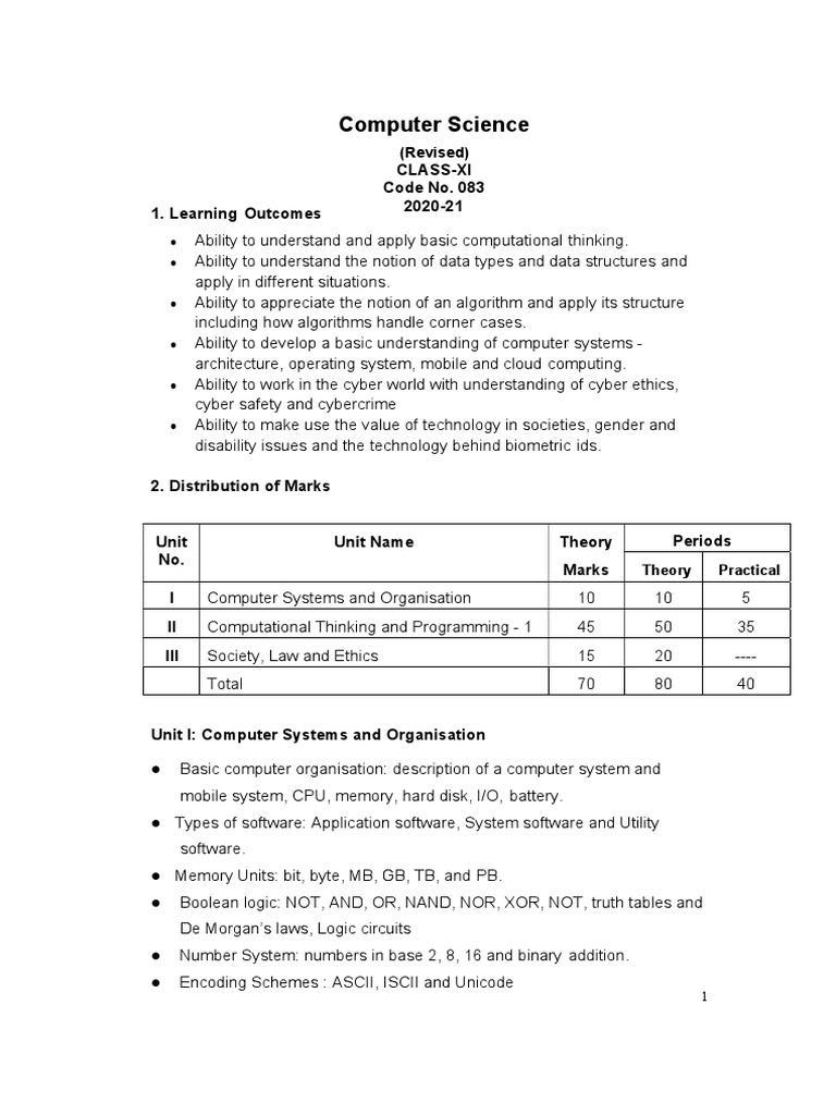 REVISEDComputer Science SR - Sec 2020-21 PDF | PDF | Computer Network | Sql