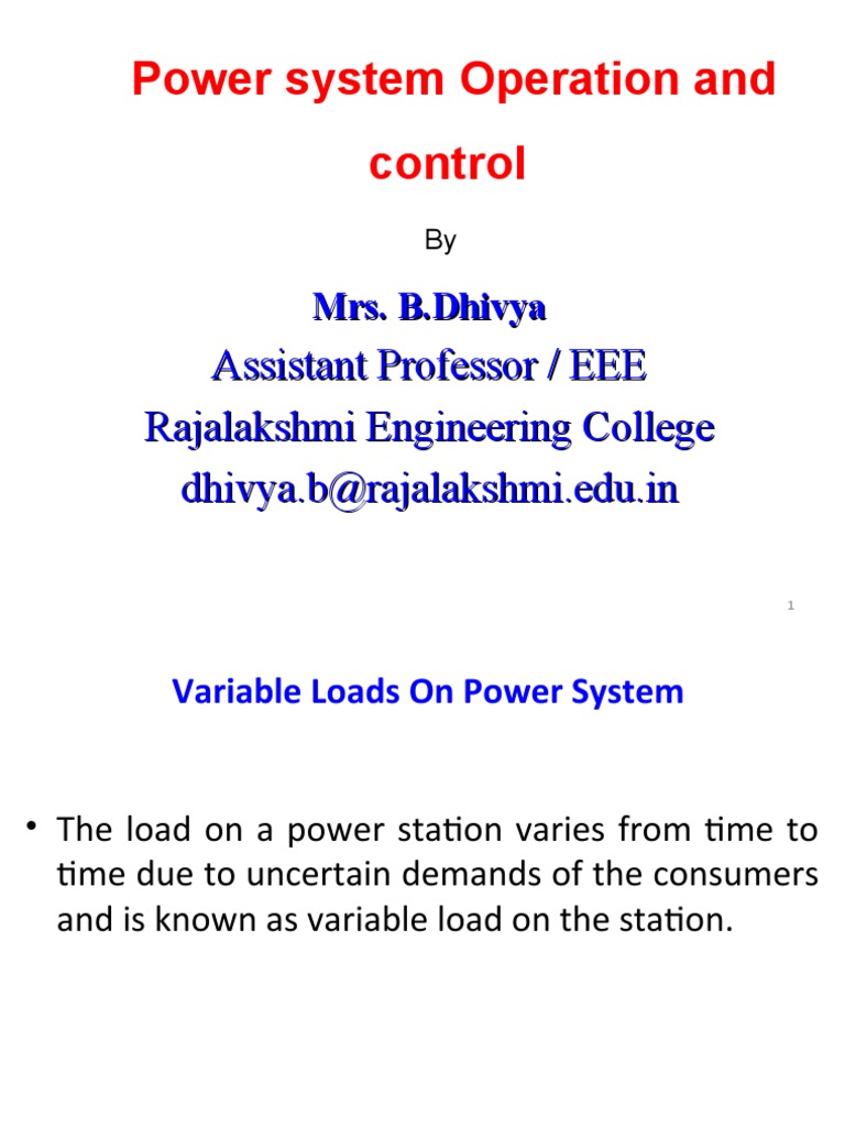 Power System Operation and Control Assistant Professor / EEE