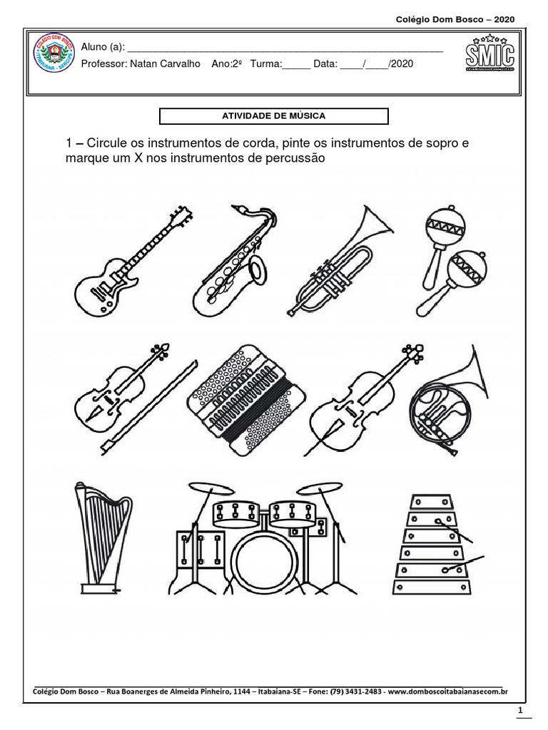 Atividade de Música: Instrumentos Musicais | PDF