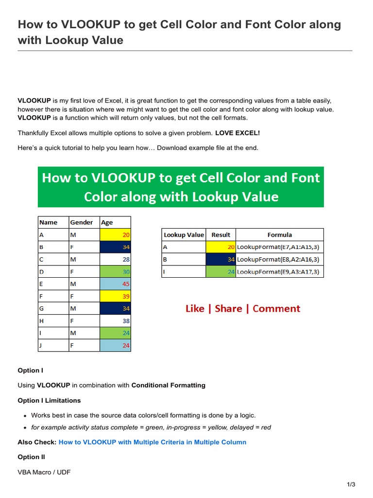 How To VLOOKUP To Get Cell Color and Font Color Along With Lookup Value