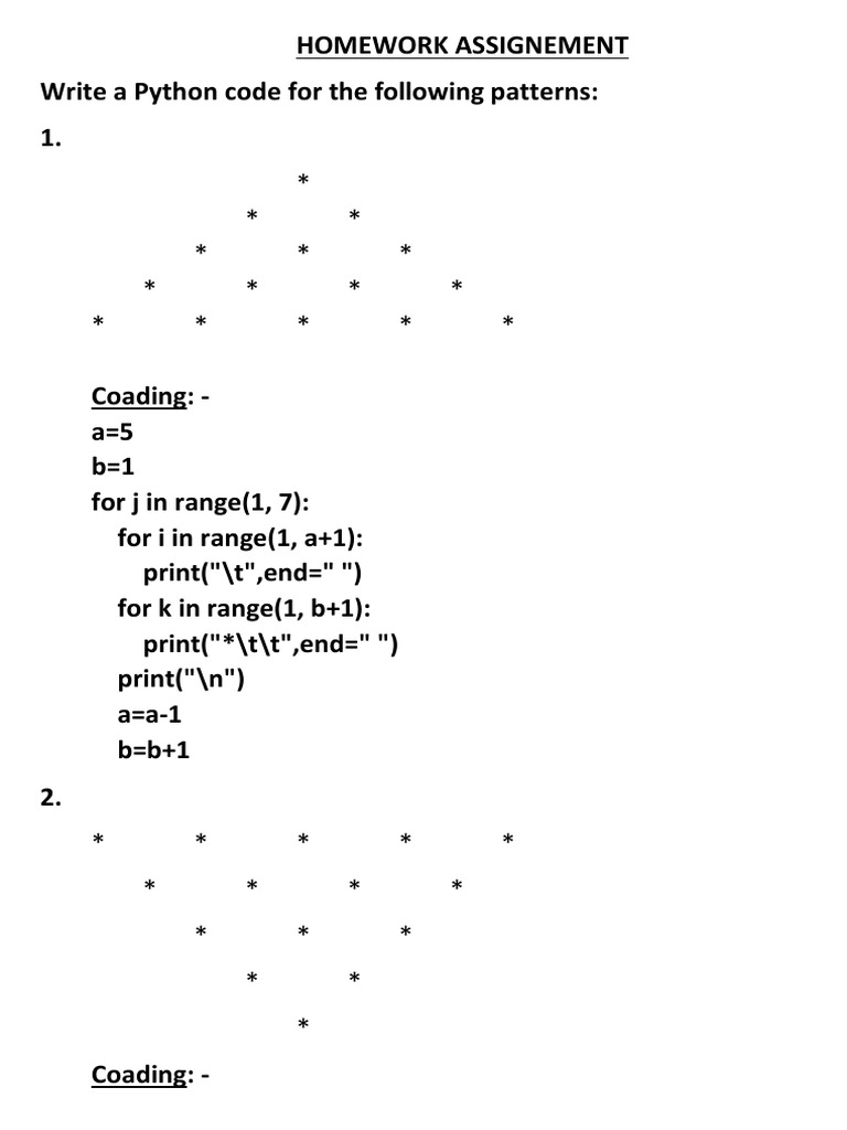 Homework Assignement Write A Python Code For The Following Patterns: 1 ...