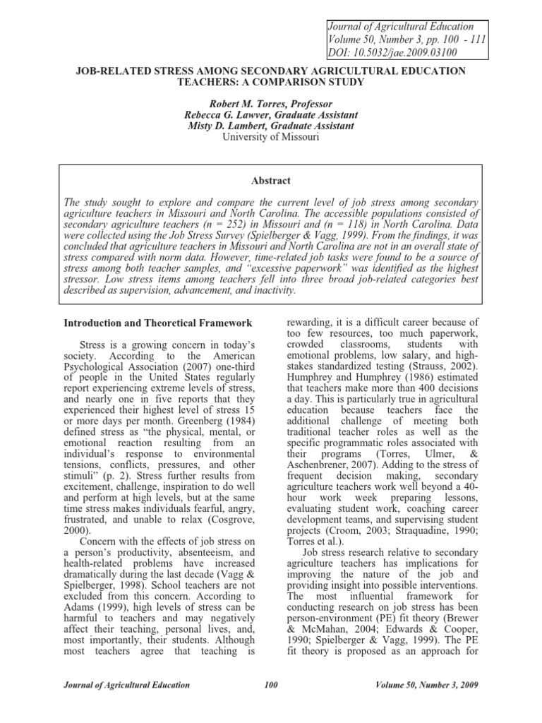 Job Stress in Agriculture Teachers | PDF | Occupational Stress | Teachers