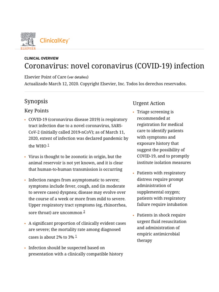 Coronavirus: Novel Coronavirus (COVID-19) Infection: Synopsis | PDF ...