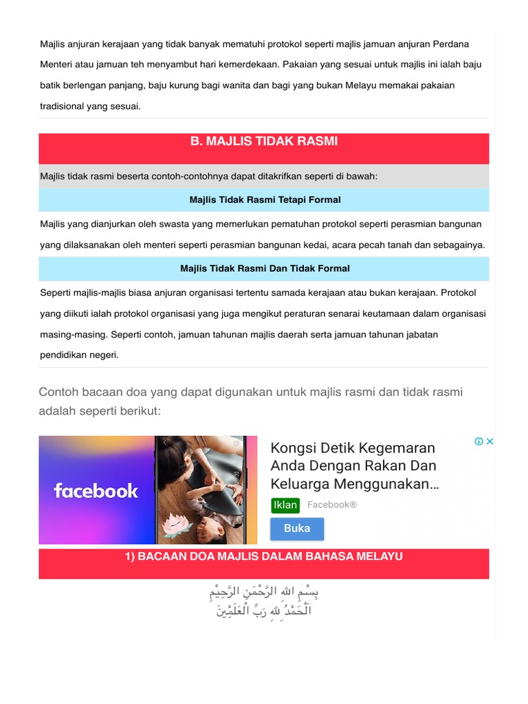 Bacaan Doa Majlis Rasmi Dan Tidak Rasmi Mudah Serta Ringkas Pdf