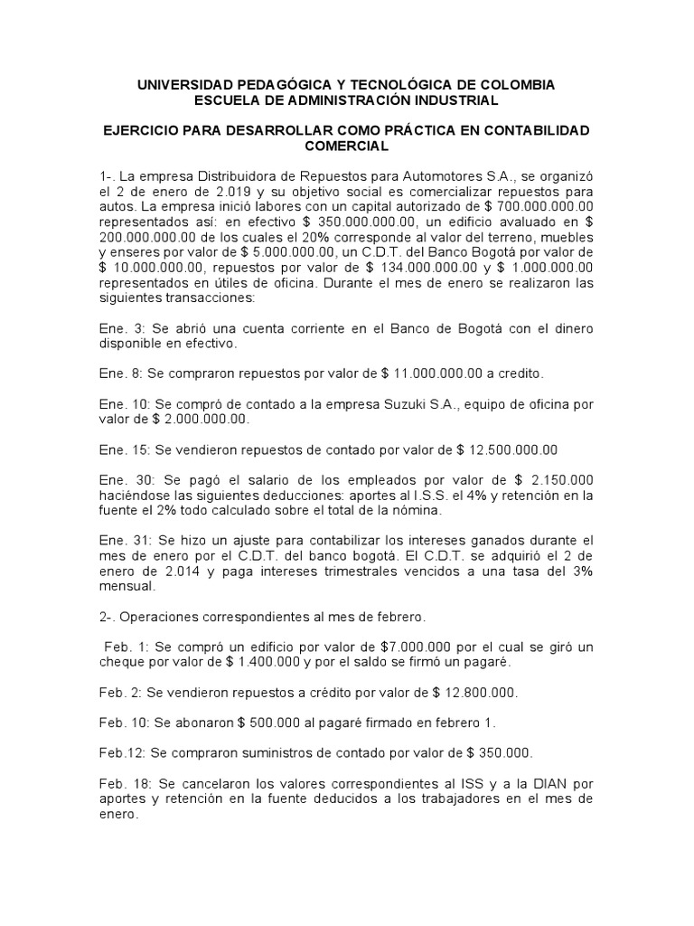 Ejercicio de Práctica Contable | PDF | Contabilidad | Bancos