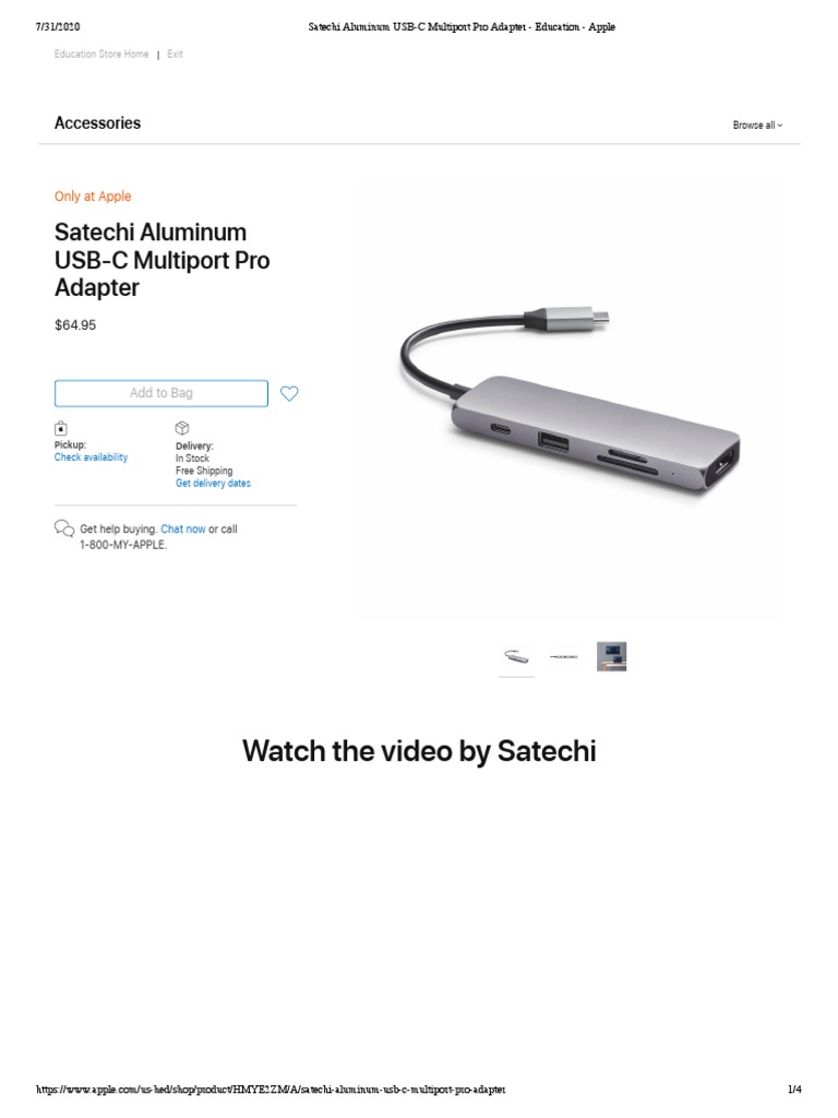 Satechi Aluminum USBC Multiport Pro Adapter Education Apple PDF