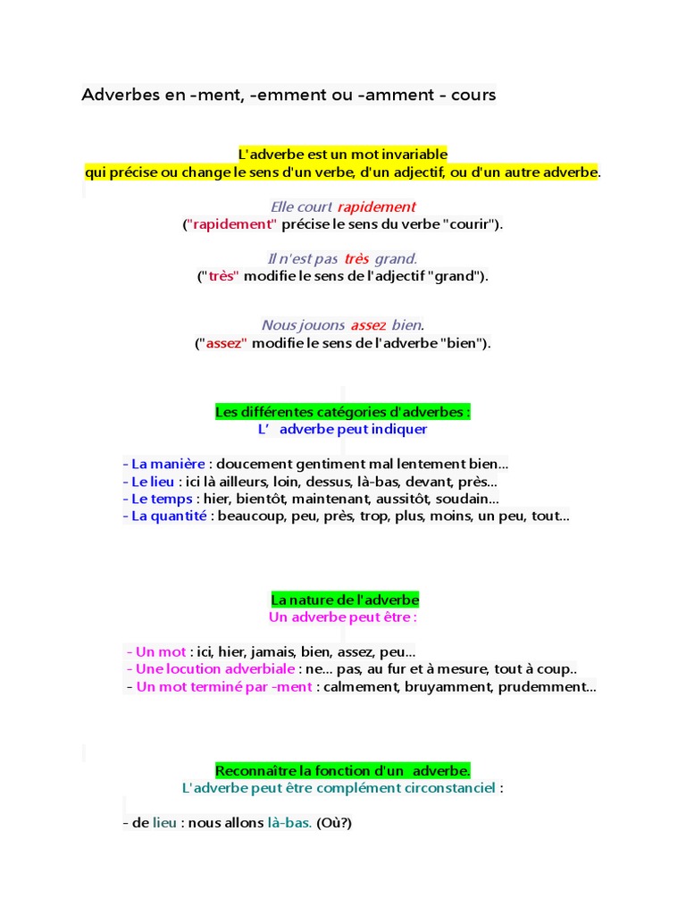 Les Adverbes En Pdf Genre Grammatical Semiotique