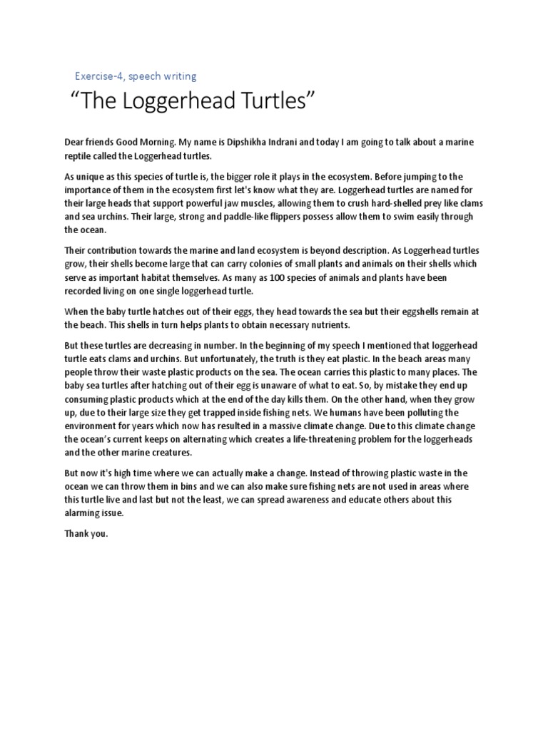 "The Loggerhead Turtles": Exercise-4, Speech Writing | PDF