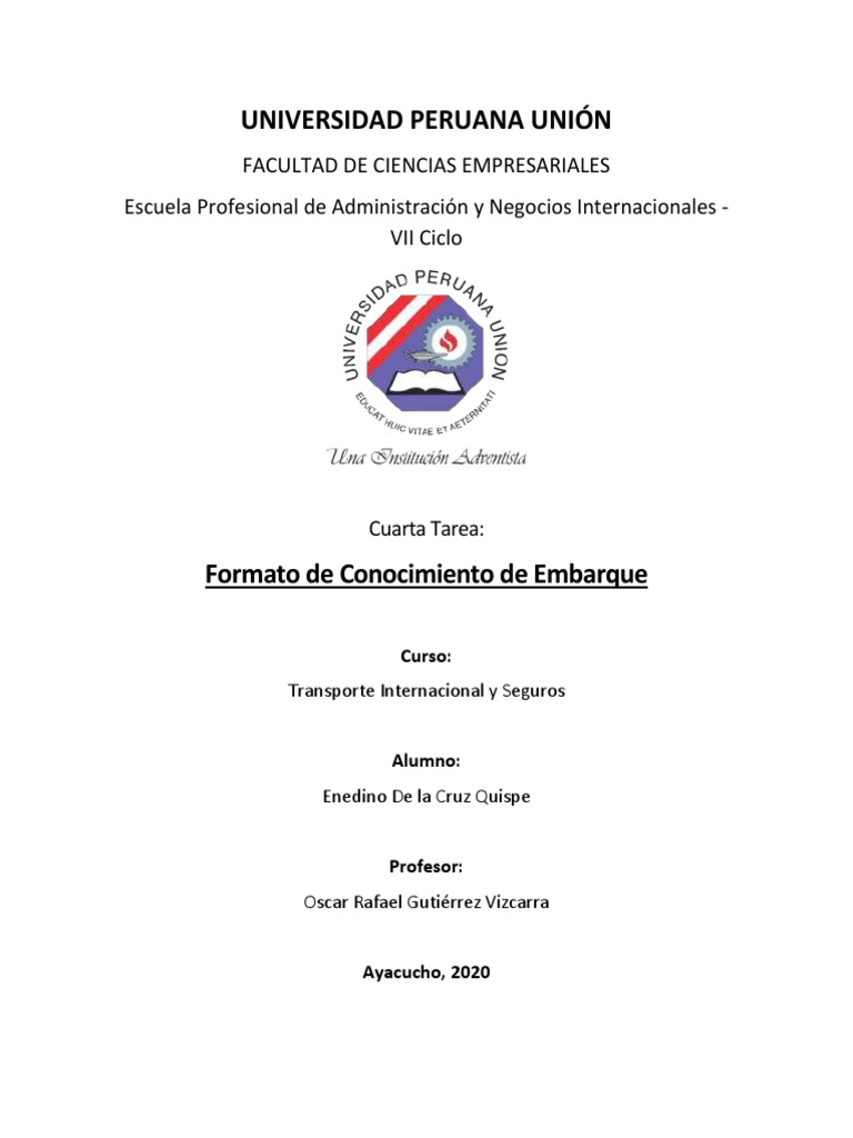 Formato De Conocimiento De Embarque Pdf Guía De Carga Logística