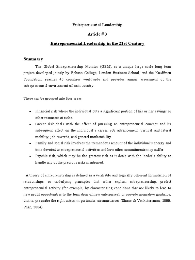 Entrepreneurial Leadership in The 21st Century | PDF | Entrepreneurship ...