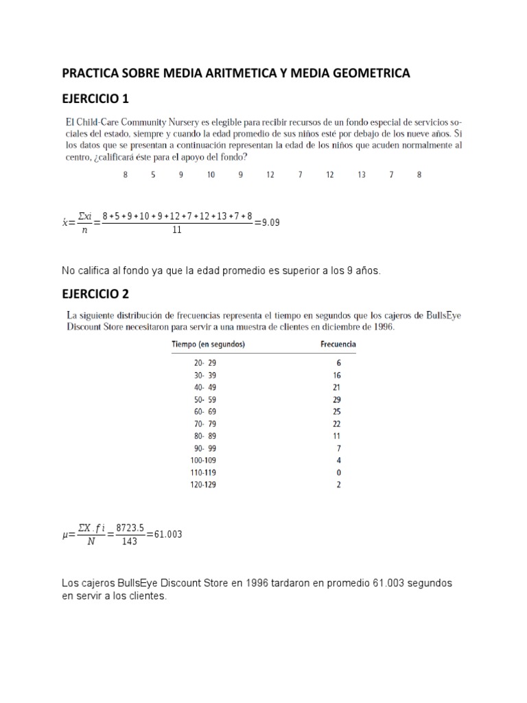 Ejercicios de Media Aritmética Resueltos | PDF | Business | Enseñanza ...
