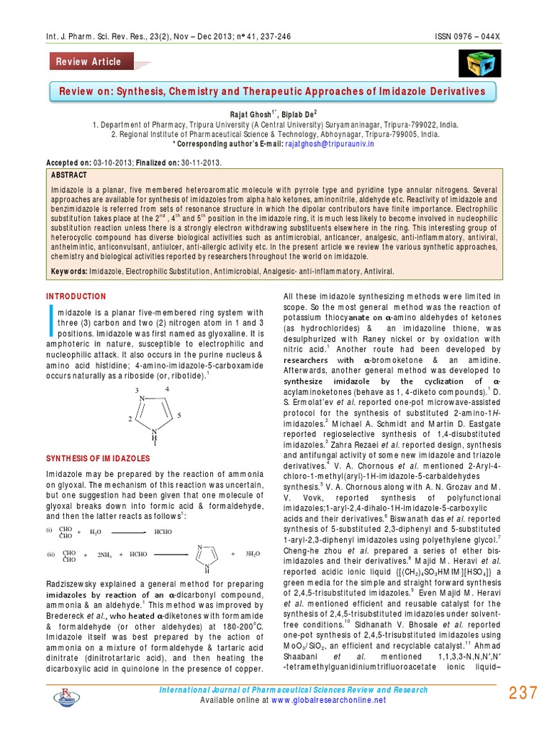 Imidazole Derivatives: Synthesis and Review | PDF | Aromaticity ...