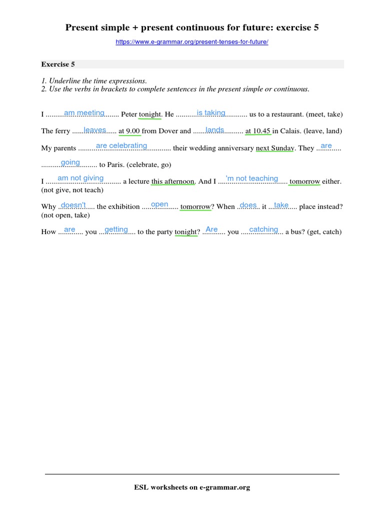 Present Simple Present Continuous For Future - Exercise 5 With Ak 1 | PDF |  Semiotics | Linguistic Morphology