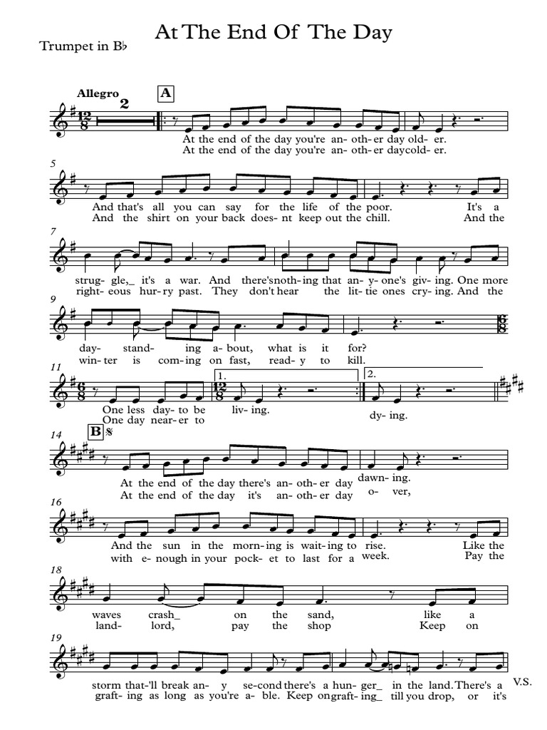 2 at The End of The Day Trumpet in B B PDF